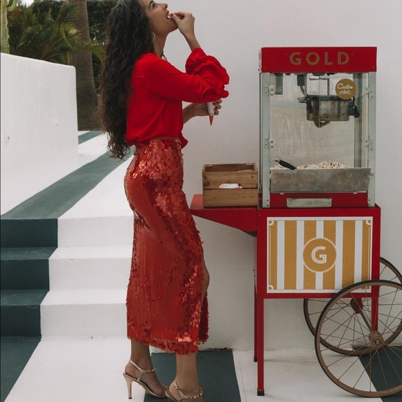 BLOGGER FAV ZARA LIMITED EDITION RED SEQUIN SKIRT - Picture 2 of 7